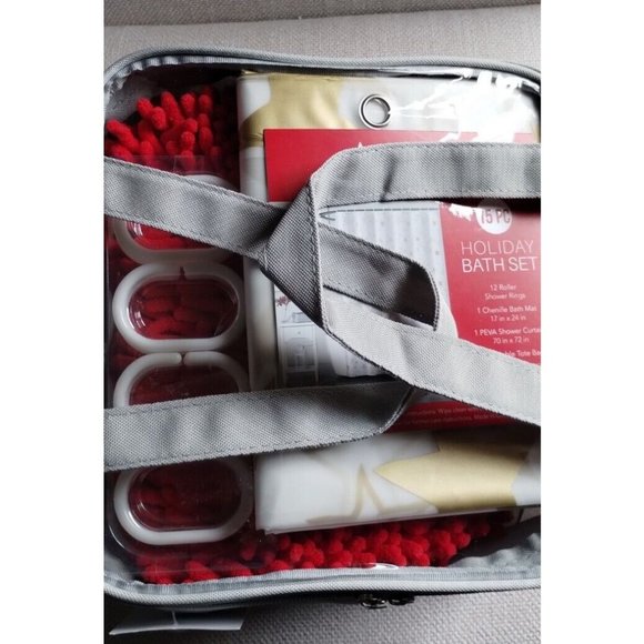 American Tradition 15 PC Holiday Bath Set Shower Curtains/ Mat/Hooks - Picture 6 of 8